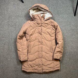 Roxy Ellie Jacket Long Puffer Coat in Light Beige Pink Sherpa Hood Womens Small